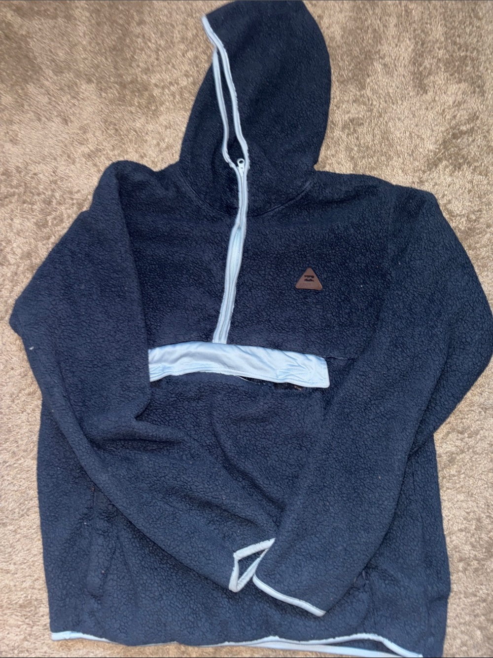 Billabong Navy Sherpa Zip Hoodie with Light Blue Trim